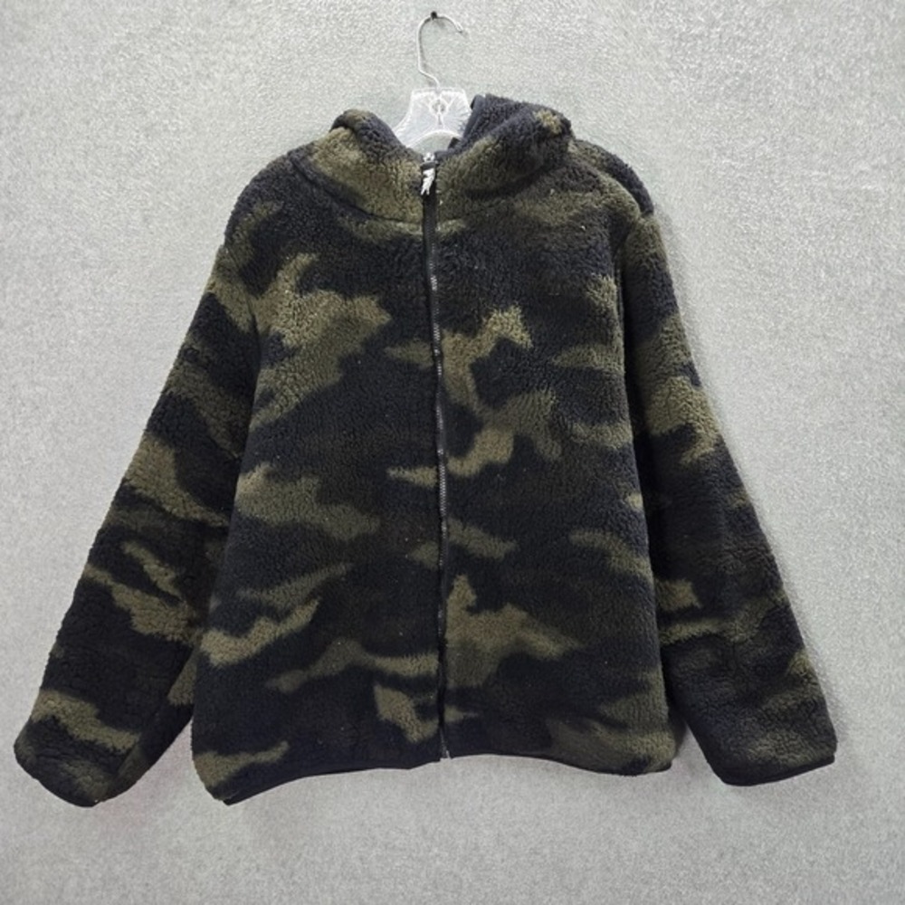 PINK Victoria's Secret Women Sweatshirt L Green Camo Reversible Full‎ Zip Hoodie